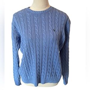 Ralph Lauren Sport Women’s Large Sweater Cable Knit Crewneck Blue